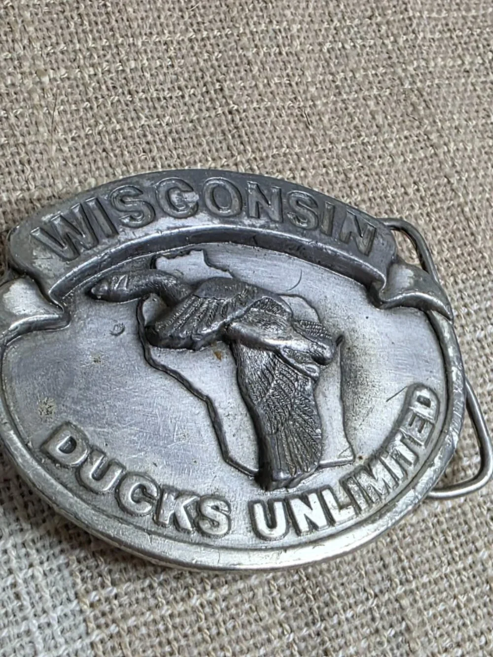 Vintage Dadcore Western Wisconsin Ducks Unlimited Silver Collectible Belt Buckle